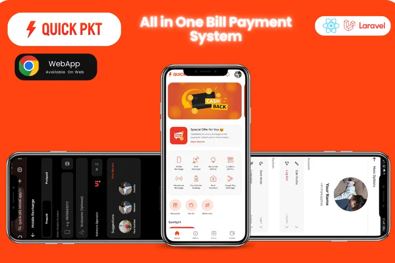 Quick Pocket shown on three phones